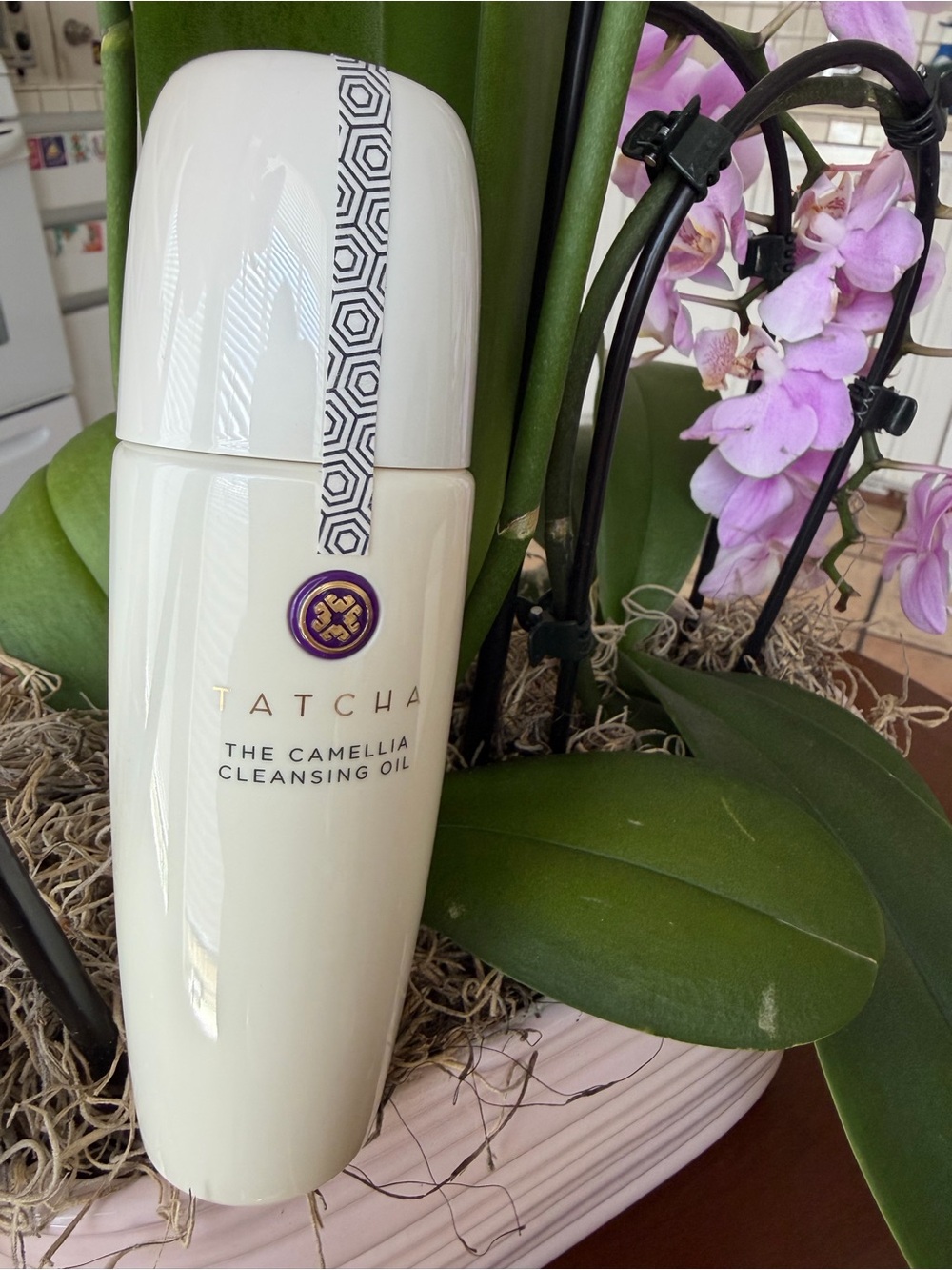 Tatcha Camellia Cleansing Oil - Cream Bottle with Purple & Gold Accents